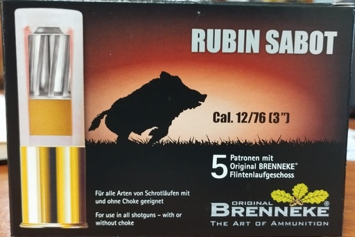 CARTUCHO BALA BRENNEKE CAL. 12/76 CAZA 28GR. RUBINSABOT 5 UN
