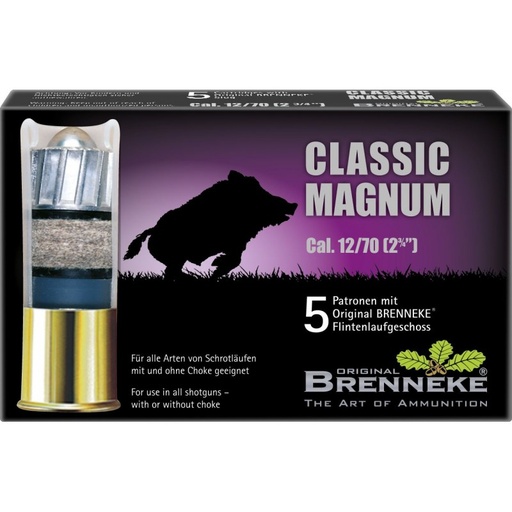 CARTUCHO BALA  BRENNEKE CAL. 12/70 CAZA 31,5GR. CLASSIC MAG 5 UN