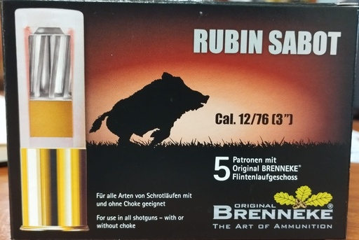 CARTUCHO BALA BRENNEKE CAL. 12/76 CAZA 28GR. RUBINSABOT 5 UN